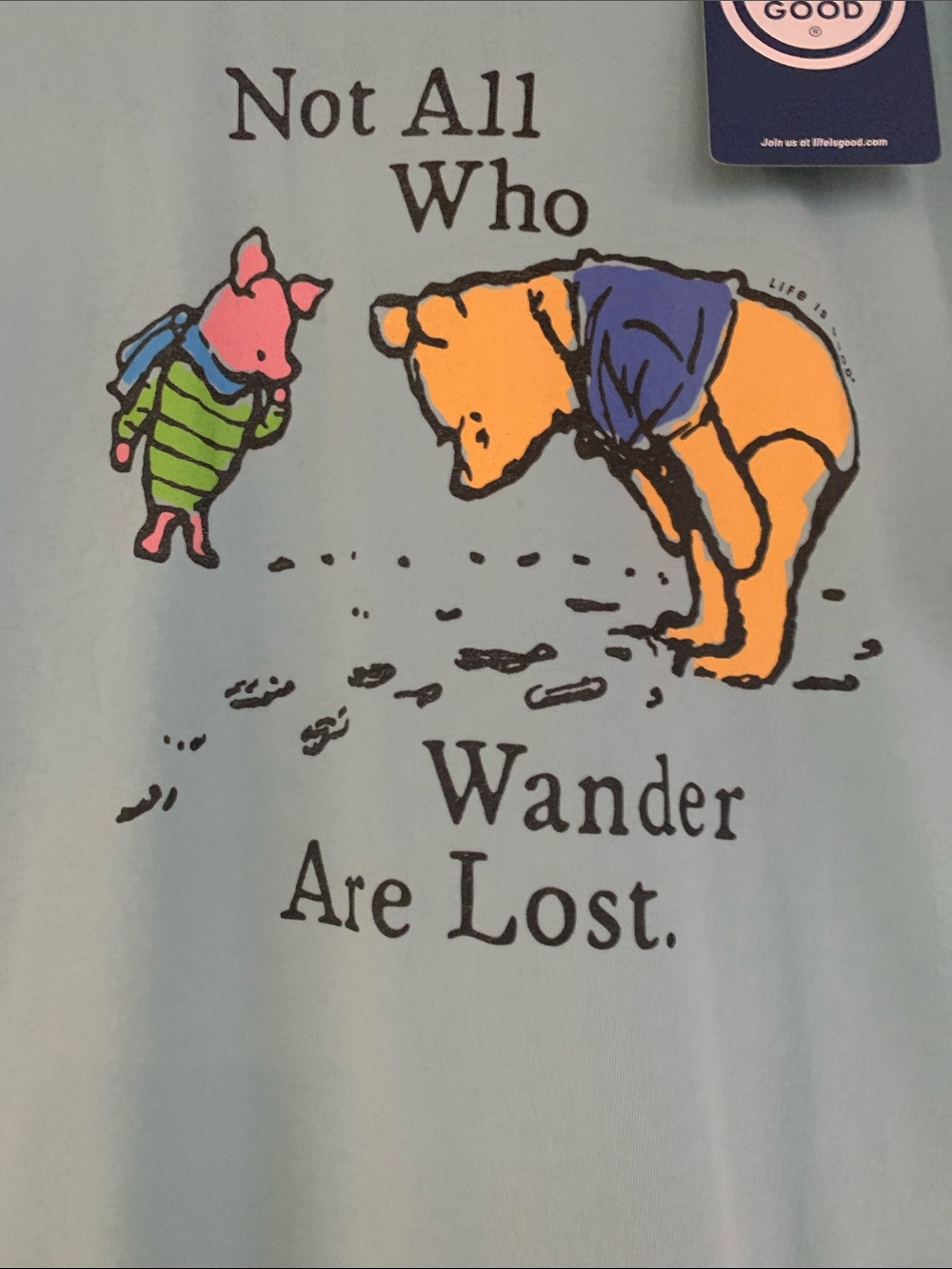New Life Is Good Ladies Light Teal Winnie the Pooh & Piglet Graphic Tee